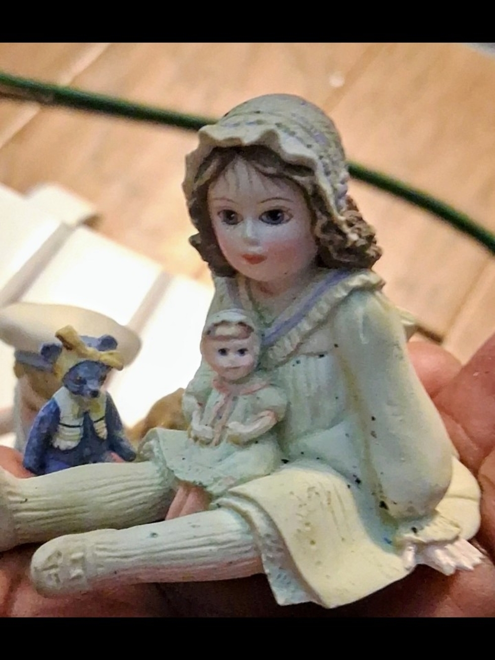 Unbranded Porcelain Girl Figurine in Pale Green with Baby Doll - Picture 2 of 5